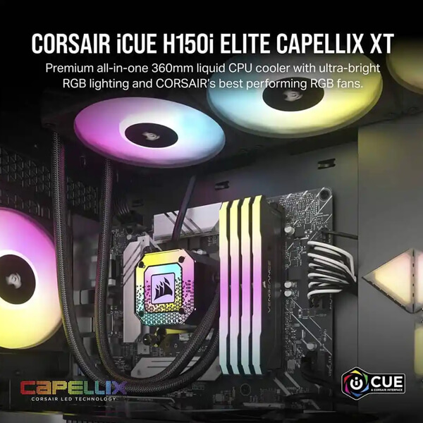 Corsair iCUE H150i Elite Capellix XT 360mm RGB CPU Liquid Cooler (Black)
